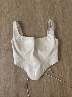 Naked wardrobe Cream Faux Leather Corset with cocodrile embossed leather size L